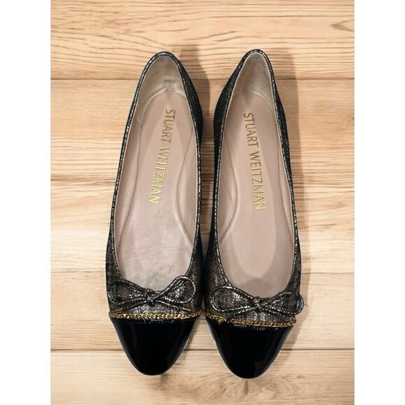 Stuart Weitzman Gabby Metallic Chain Link Ballet Flats Size 8B - Picture 3 of 7